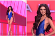 Miss India Manika Vishwakarma confidenctly walks in blue monokini at Miss Universe 2025